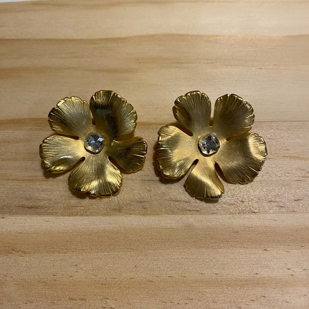 Anthropologie Gold Floral Crystal Center Earrings - Women Jewelry